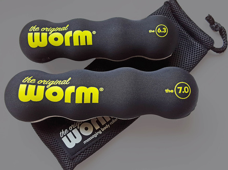 The Original Worm is the portable, full body massage roller that combines the benefits of therapy balls with a foam roller.  Great to massage neck pain, back pain, foot pain, plantar fasciitis, IT band, glutes, calves.  Use for travel.